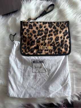 Moschino Black Leather Wristlet with Gold Hardware
